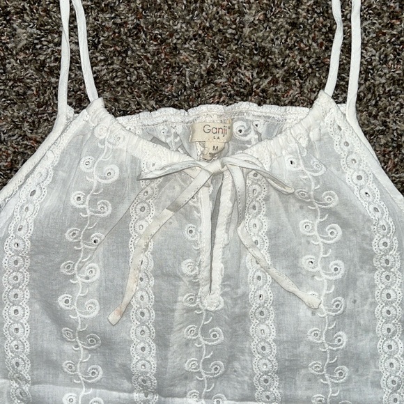 Ganji White Bohemian Lace Halter Style Tank Top, Size Medium, w/ Bow, Sheer - Picture 4 of 11